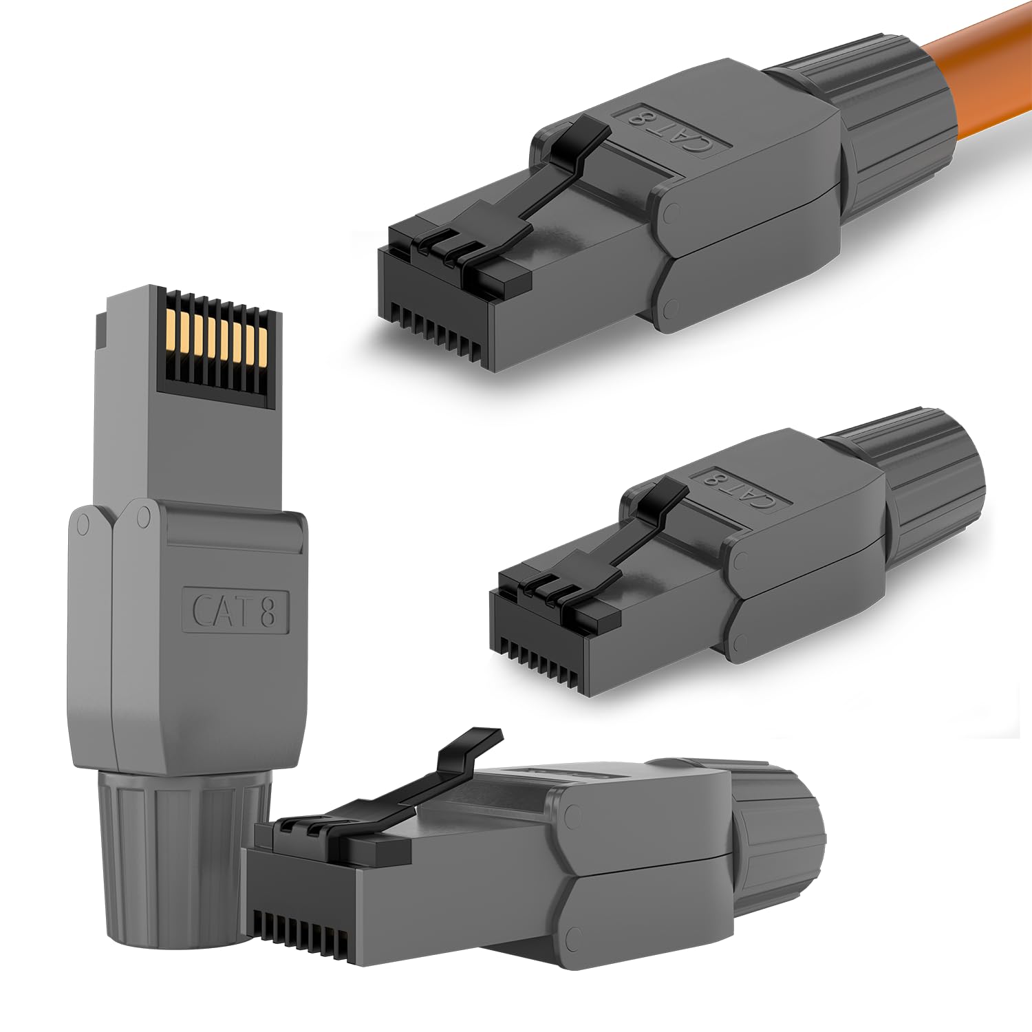 RedStar24 Connecteur RJ45 sans Outil CAT 7 CAT 8 Fiche Mâle Réseau 40Gbit/s 2000MHz Fiche à Sertir Blindée avec Connexion LSA pour câble ethernet CAT8 Cat7 Cat6a Cat6 8 pôles Plug | 4 pièces Noir