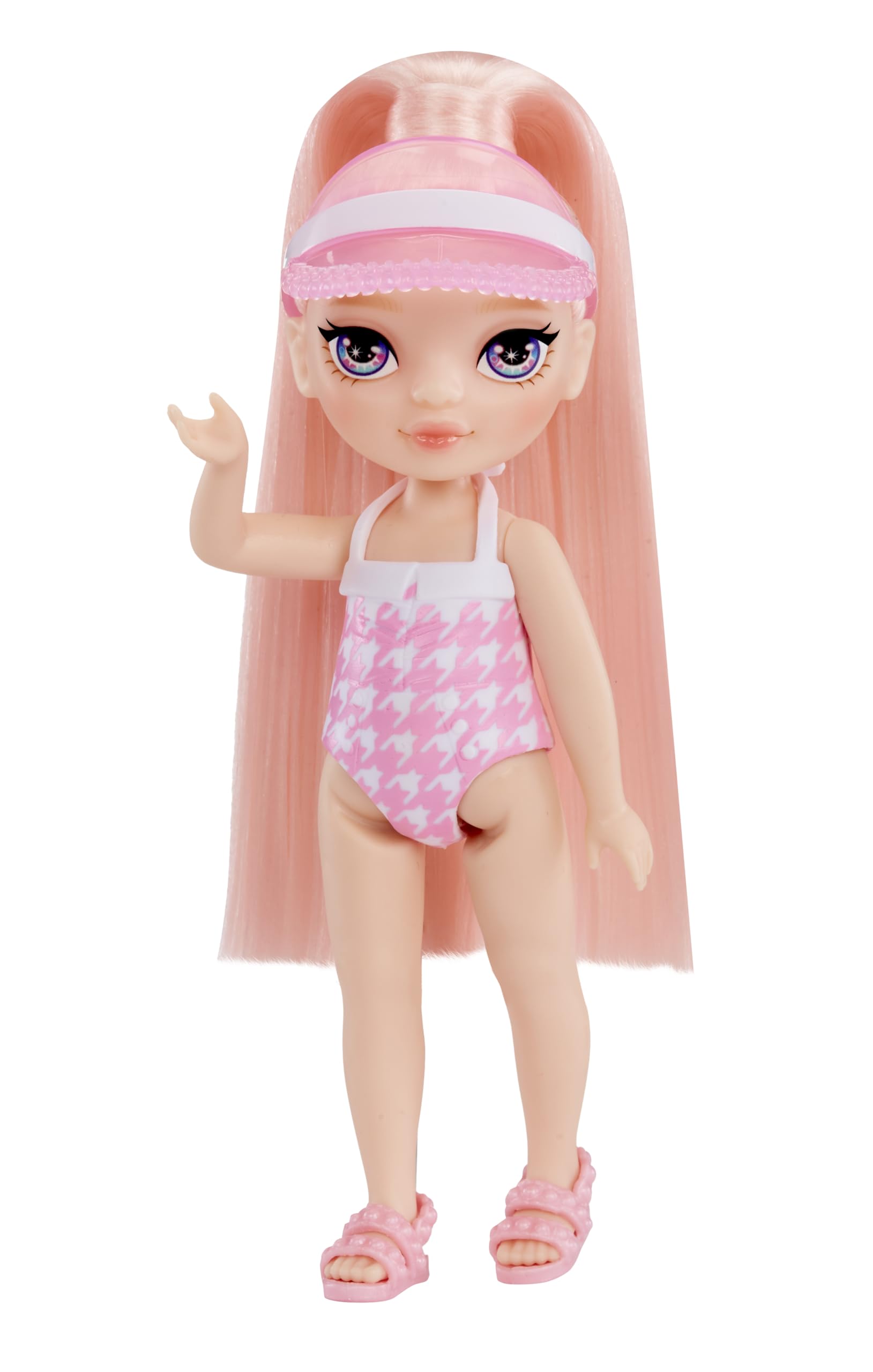 Rainbow High Littles Pool Day with Blush Playset – W Zestawie Mała Różowa Laleczka (14 cm), Basen z Tęczową Zjeżdżalnią, Akcesoria, Stoisko z Koktajlami, dla Dzieci w Wieku 4+