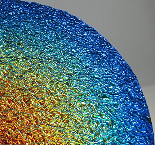 Quarter Sheet Cyan/Dark, Dark Red Target Rainbow Dichroic Coating on Black Granite Ripple, COE 90 By CBS