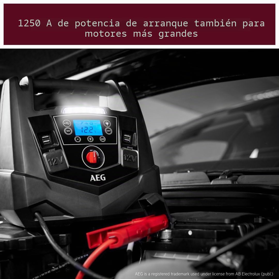 AEG - Estación de energía portátil de 12 V para Coche, con compresor de Aire, Transformador de 220 V, Enchufe, con 4 USB