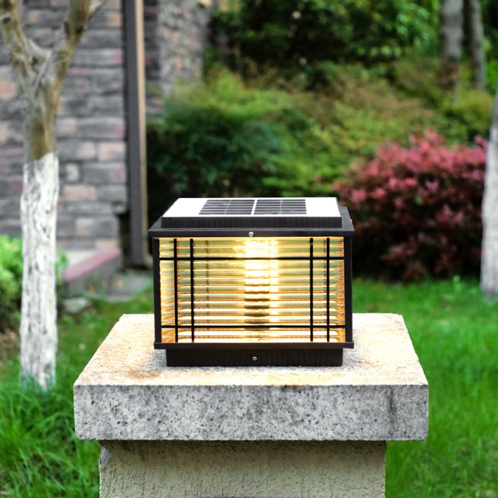 Zewnętrzna lampa solarna LED do kwadratowego ogrodzenia, odlewana szklana nasadka słupka, klasyczna aluminiowa odporna na rdzę, oświetlenie słupka