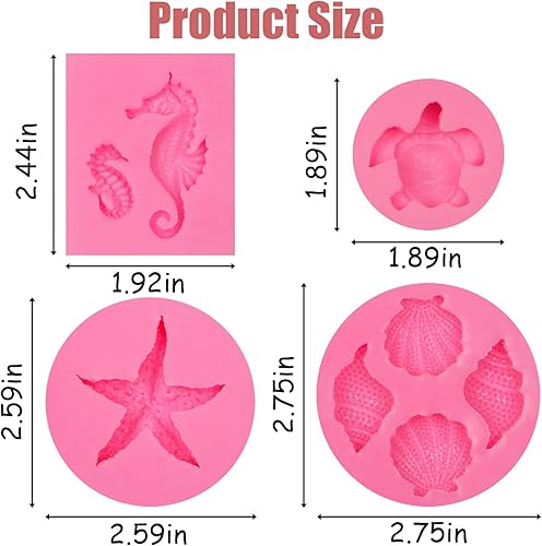 Miniatura 2 de Molde de silicona para fondant de temática marina, 5 unidades, concha, caracola, eahorse, estrella de mar, tortuga, chocolate, para decoración de