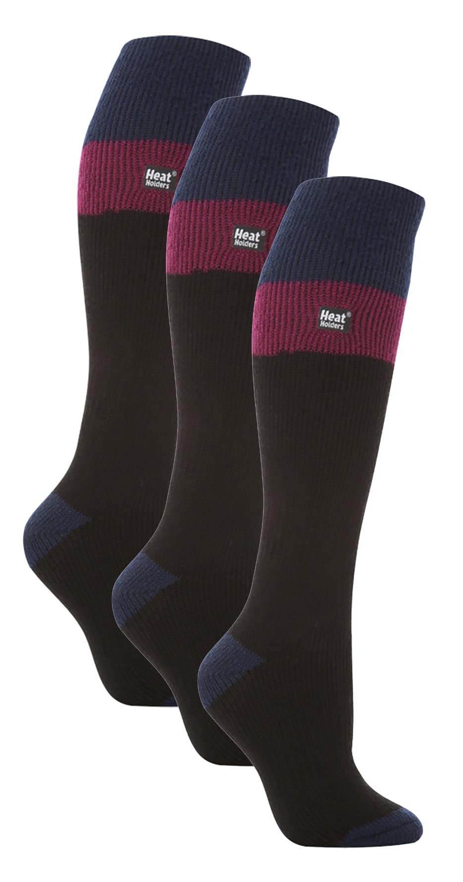 Heat Holders Women's Black / Fuchsia - 3 Pack Thermal Knee High Ski Socks | Thick Winter 2.3 Tog Long Skiing Socks (4-8, Black/Fuchsia)