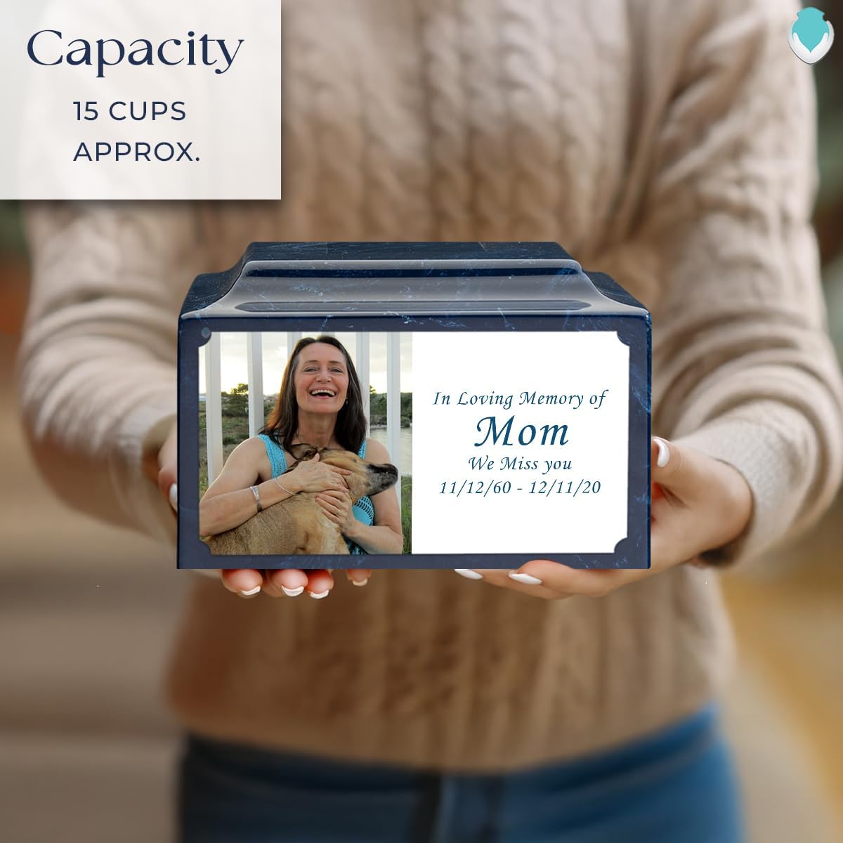 GetUrns Cultured Marble Urn Vault by Mackenzie with Personalized Picture and Text for Human Ashes I Navy Adult Urns for Male and Female I 210lbs