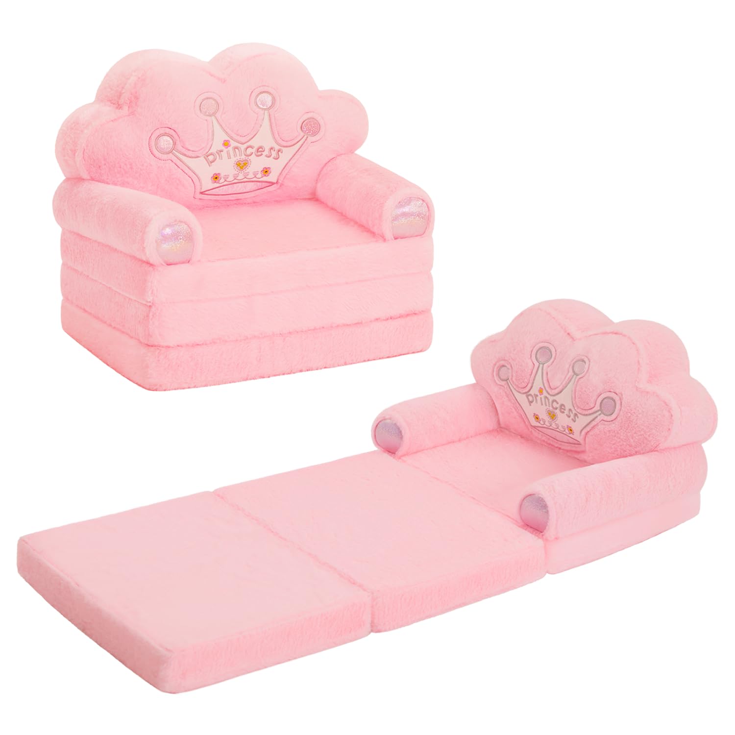MOONBEEKI Toddler Chair Comfy,Foldable Princess Couch for Girl, Toddler Recliners for Kids Over 18 Months, Kids Furniture for Bedroom and Playroom, Pink