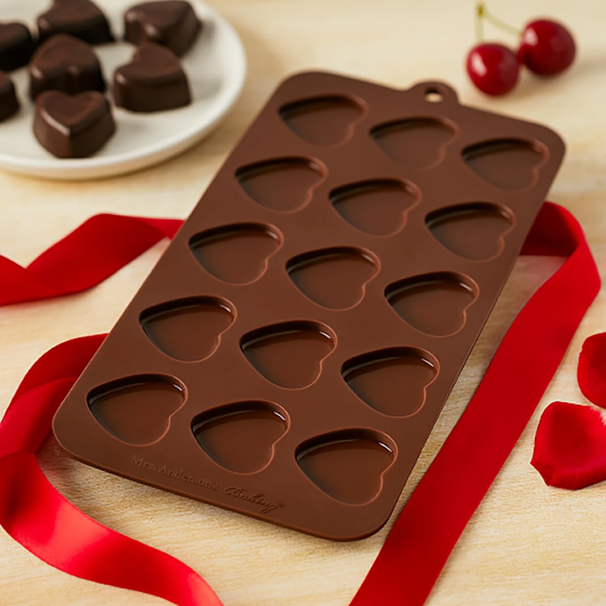 Mrs. Anderson's Baking Moldes de chocolate, silicona de grado europeo, corazones, juego de 2