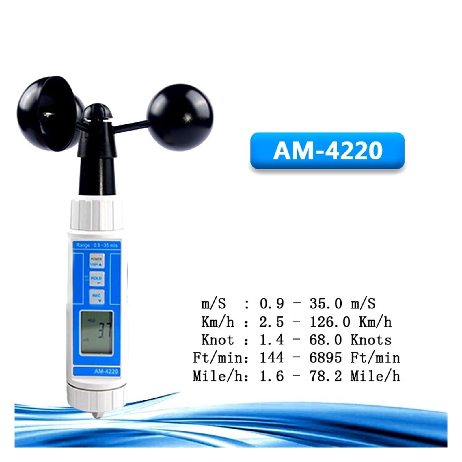 Anemometro portatile per misurazione della velocità del vento, tester del vento portatile per uso esterno, ideale per HVAC e monitoraggio meteo, prestazioni accurate
