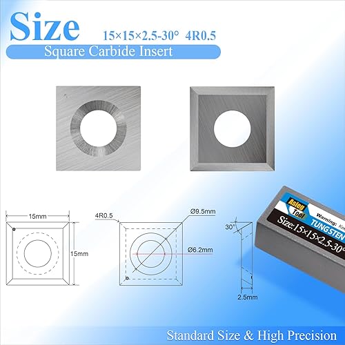 Miniatura 2 de 0.591 in x 0.591x0.098 in-4R0.5 estándar cuadrado recto de carburo de tungsteno cortador de repuesto cuchillos para carpintería espiral helicoidal
