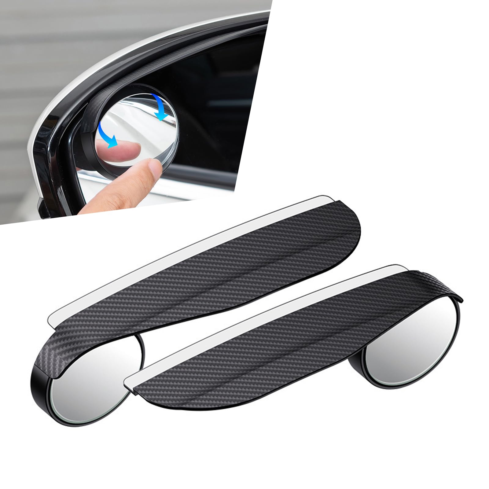 Pack-2 Car Rearview Mirror Rain Eyebrow, 6.6" x 2.1" 2-in-1 Expanded Vision Auxiliary Reversing Blind Spot Mirror, Carbon Fiber Rain Diversion Reflective Protector, Universal for Cars (Black)