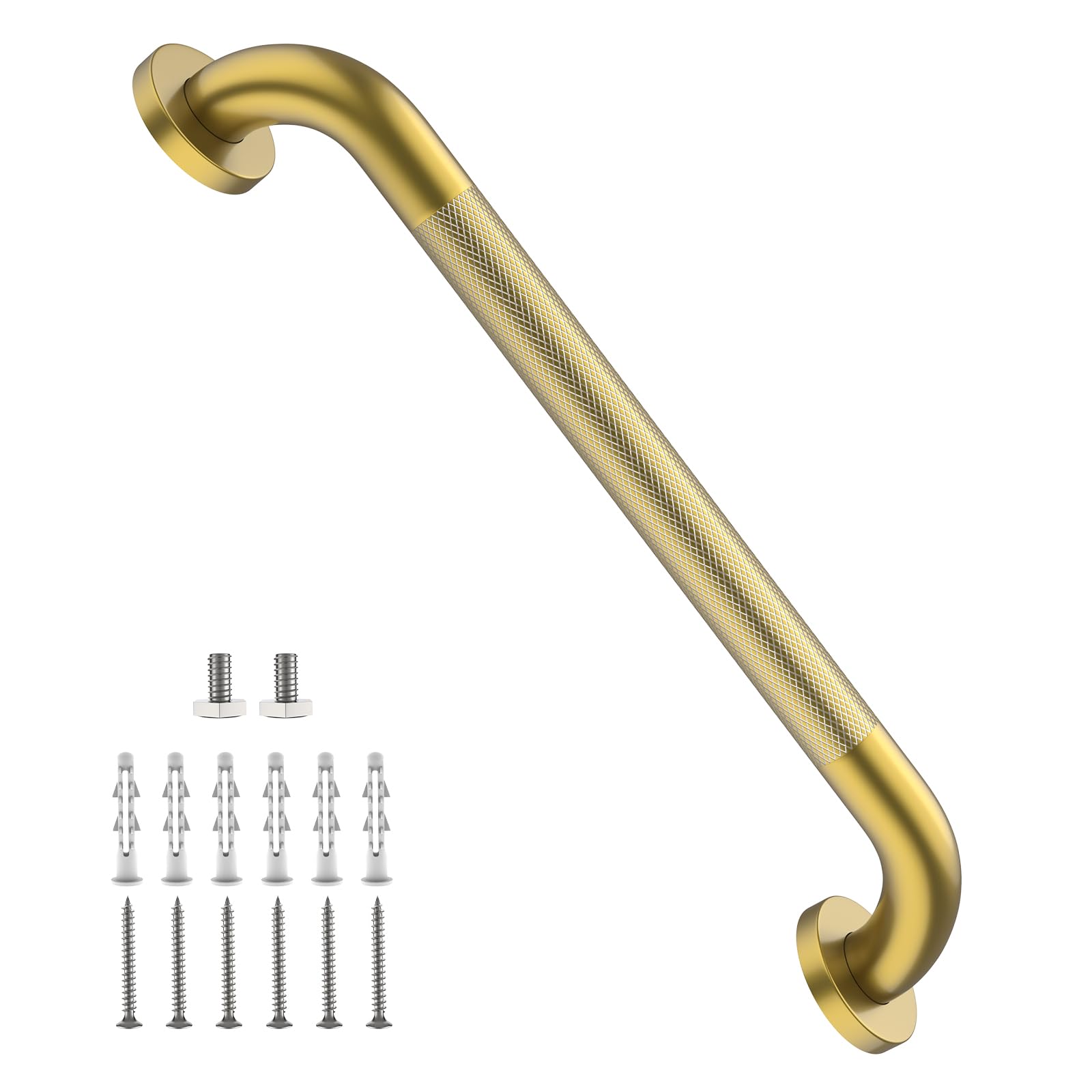 Shower Grab Bar 20 Inch, iHansee Brushed Gold Bathroom Grab Bar w/Anti-Slip Knurled Grip, Stainless Steel Bath Safety Bars Support Handrail for Senior