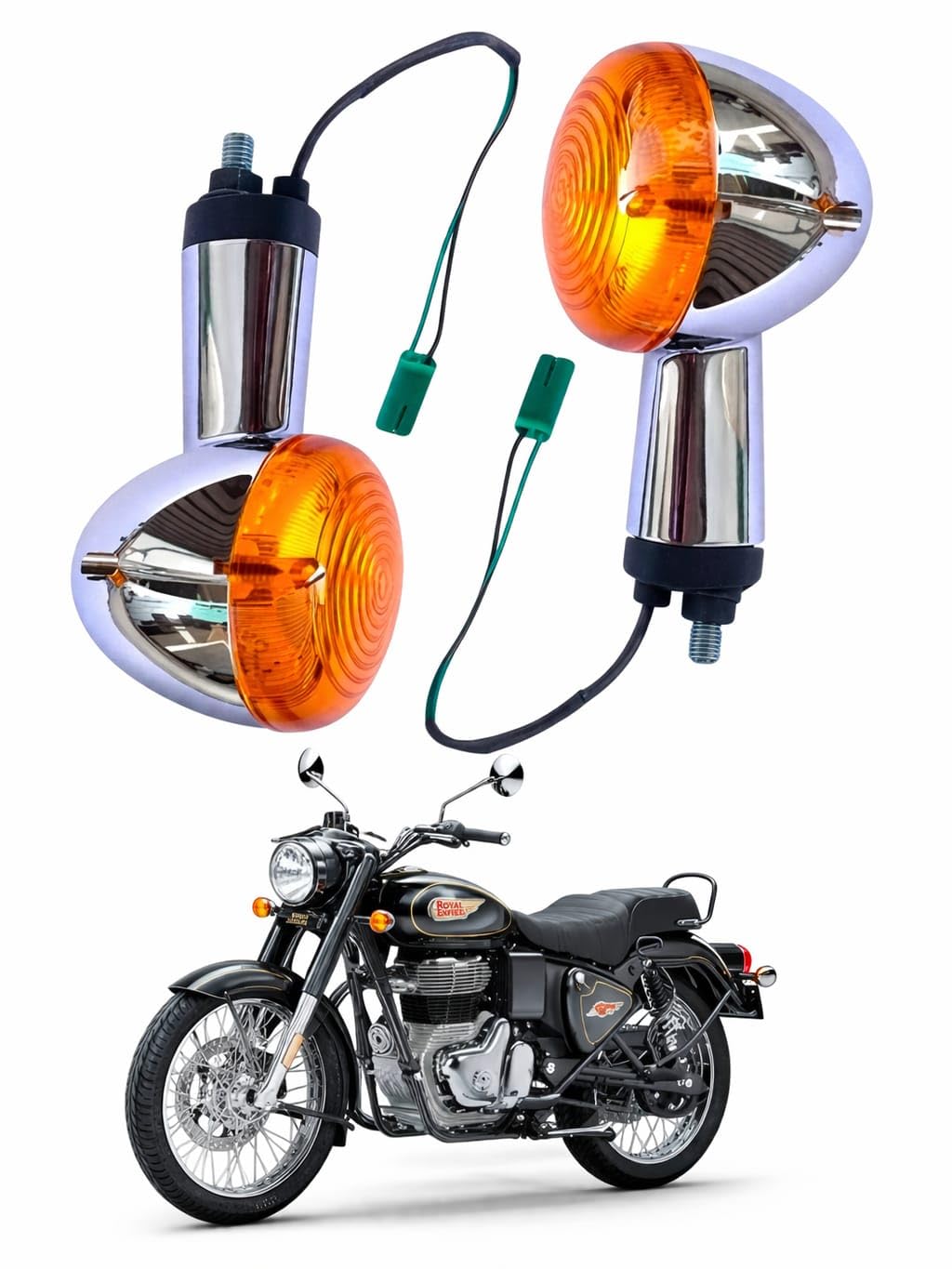 BIKERBLOOM Roy@l Enfi-eld Bullet BS6 Indicators Set of 2pcs New Model Turn Signal Lights for Classic 350, Standard 350, Meteor Chrome Finish Orange Lens-image-40