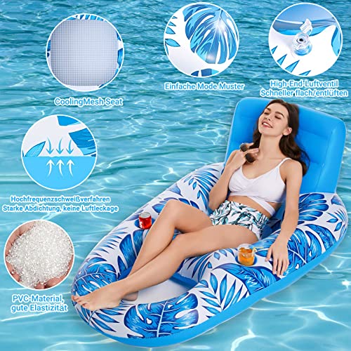 Luftmatratze Wasser Schwimmstuhl,Schwimmbett mit GeträNkehaltern Ausgestattet 140x92x64cm,Aufblasbare WasserhäNgematte,Strandmatte für Erwachsene und Kinder,Sommer Im Freien Wassermatratze