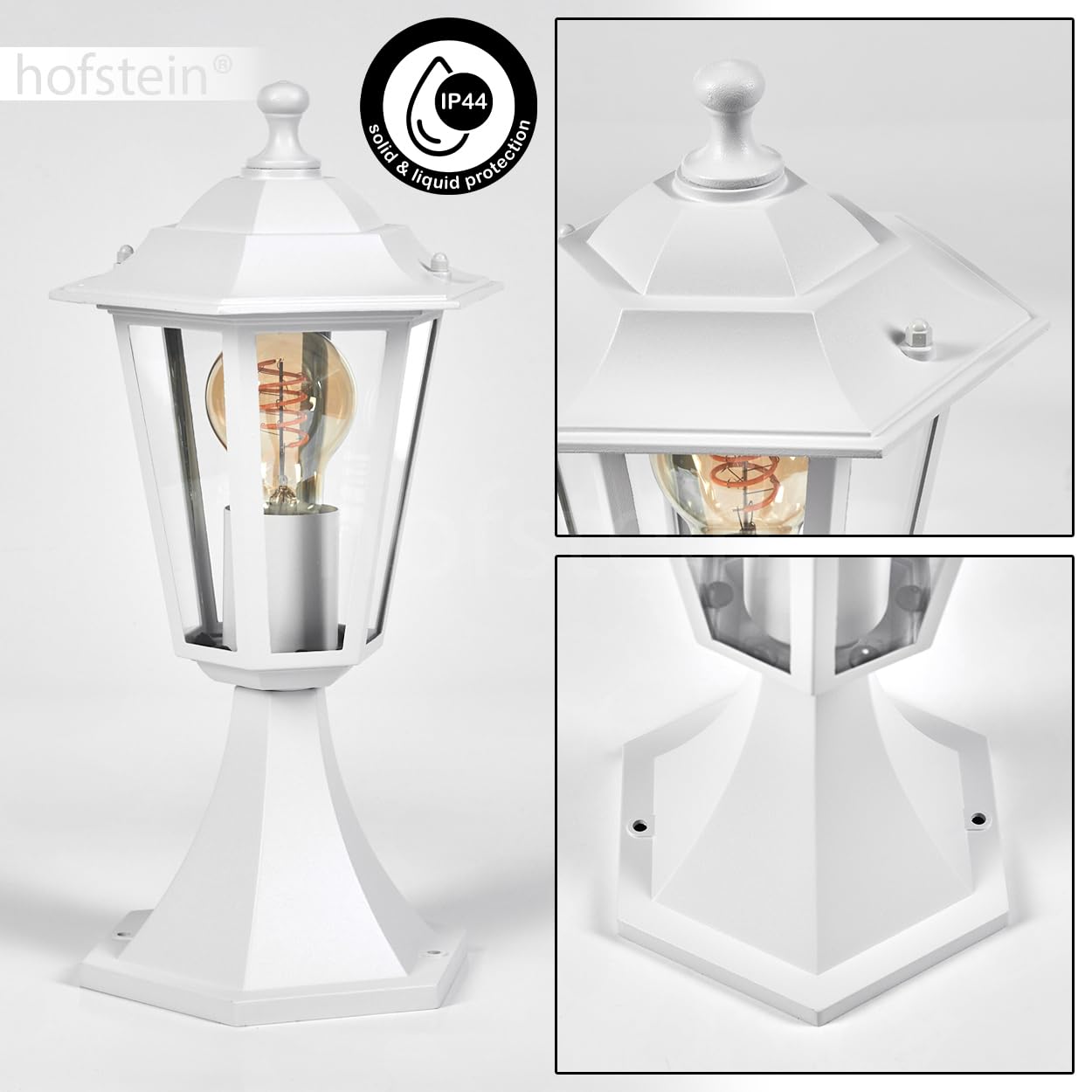 Lampe d'allée extérieure Loria, lampe de socle en métal/verre en blanc, lampe d'allée au look antique, 37 cm, lampe de jardin, éclairage de jardin IP44, 1 x E27, sans ampoules