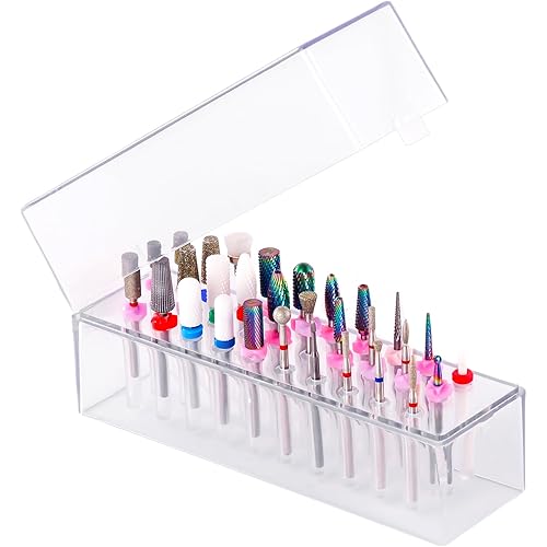 Makartt Nail Drill Bits Holder,Dustproof Stand Displayer Organizer Container Case 30 Holes drill bit holder nail tech Professional Nail art Tools(Not Inlcude Drill Bits,Clear)