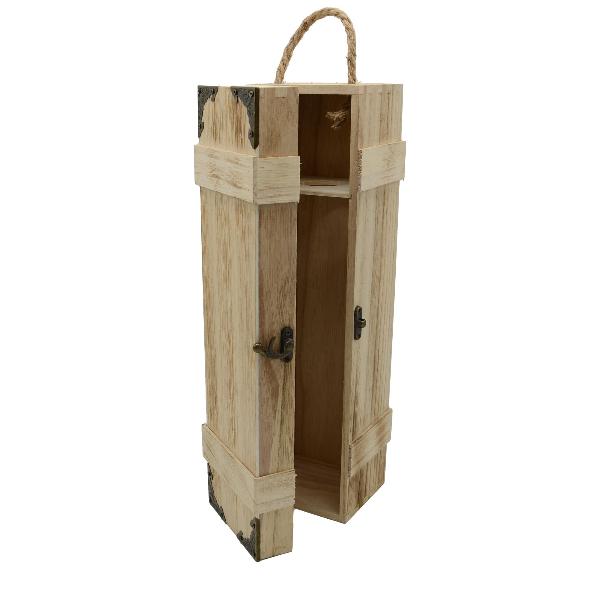 UNUS Caja de vino de madera natural flameado adornos 1 botella