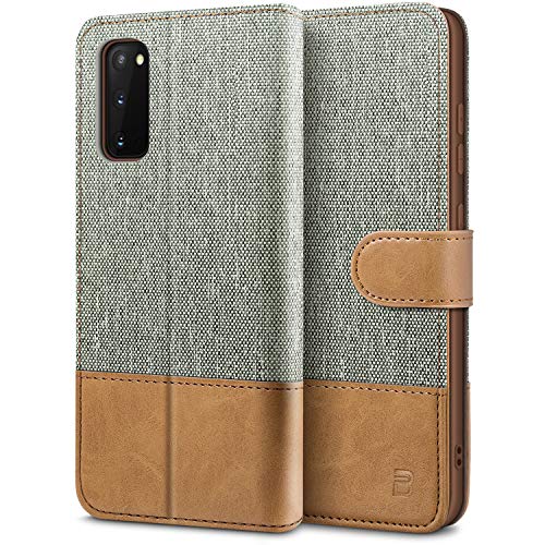 BEZ Handyhülle für Samsung Galaxy S20 Hülle, Tasche Kompatibel für Samsung Galaxy S20, Schutzhüllen aus Klappetui mit Kreditkartenhaltern, Ständer, Magnetverschluss, Grau