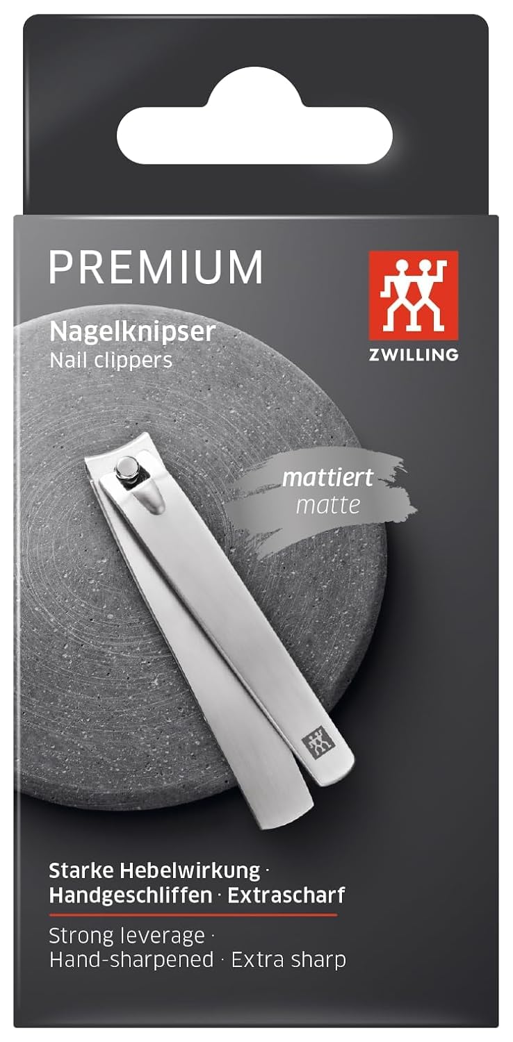ZWILLING Cortaúñas (para uñas de manos y pies, fuerte efecto de palanca, filo ligeramente curvado, hipoalergénico), Premium, plata, 85 mm