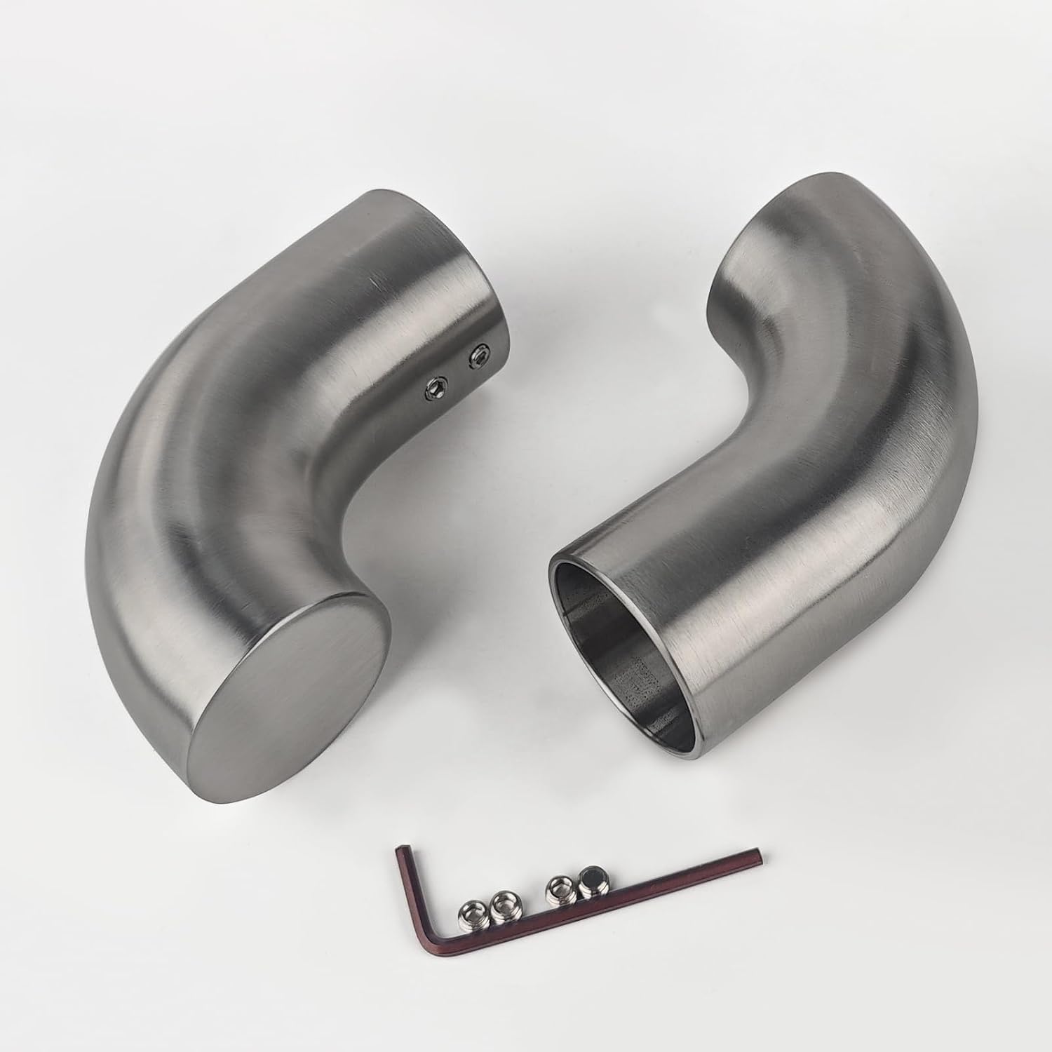 Handrail 90° Wall Returns 2 Pcs, 304 Stainless Steel Railing Endcap Indoors Outdoors, Easy Drill-Free Installation, for 1.65 in Round Pipe, FEGE, Silver