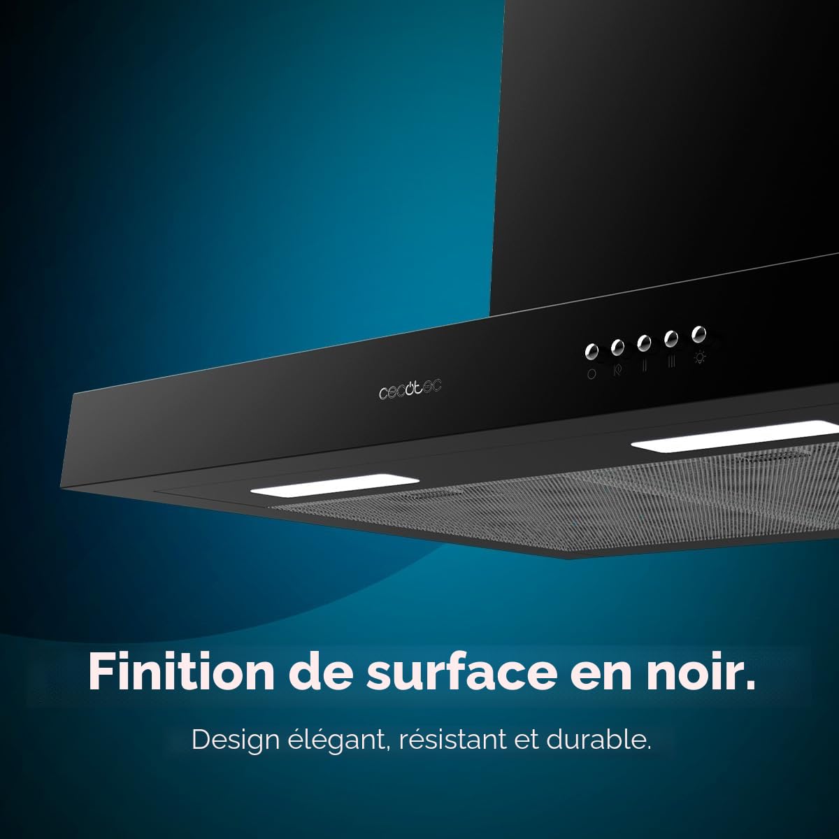 Cecotec Hotte Aspirante 60 cm Type T Bolero Flux TM 606500 Black A. Moteur 165W, Finition en Noir, Aspiration 650m3/h, Contrôle Mécanique, 3 Niveaux de Puissance, Éclairage et Filtre à Charbon