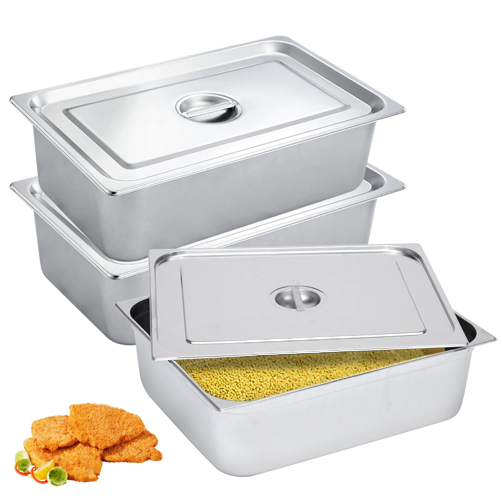 Lot De 3 Plats Four Rectangulaires Avec Couvercle - Bacs Inox Alimentaires Pour Cuisine Grill Patisserie 32 5 17 5 6 5 Cm 99072168