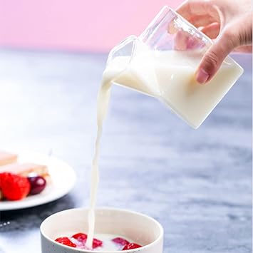 2PCS 250ml Glass Milk Carton, Glass Milk Carton Creamer Cute Clear Kawaii Milk Carton Cup Mini Creamer Pitcher Container for Milk Coffee Water Juice Beverages