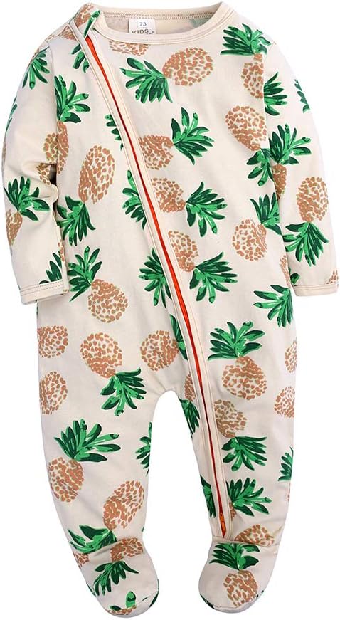 Kids TalesBaby Boys Long Sleeve Footies Zipper Romper Pineapple Pajama Bodysuit