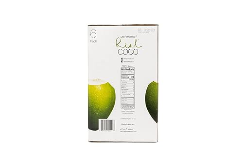 Miniatura 2 de Real Coco - Agua de coco pura orgánica (paquete de 6, 1 litro), orgánica USDA, sin azúcar añadida, a base de plantas, empaquetada con electrolitos,