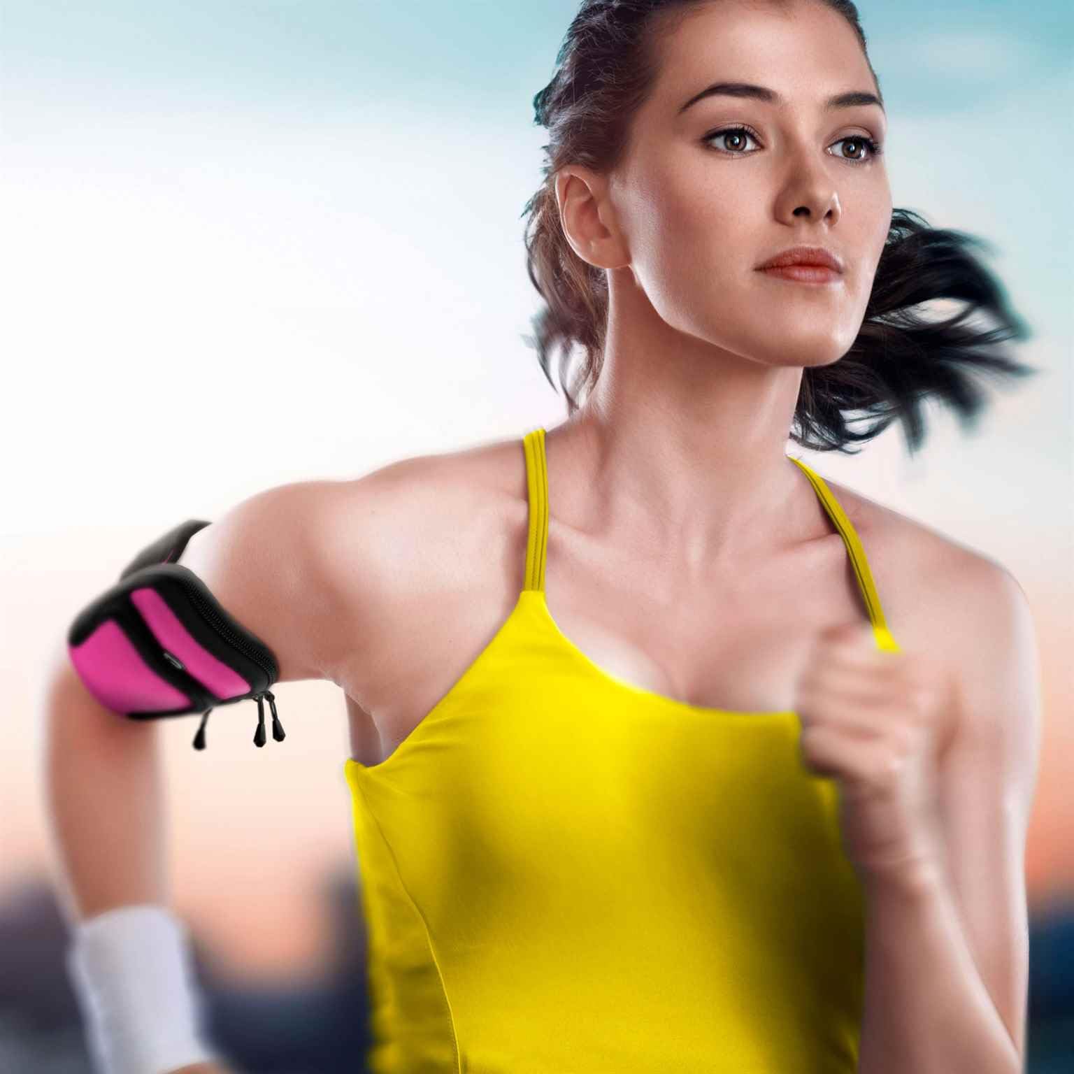ONEFLOW Premium Sportarmband Handy Armband zum Joggen kompatibel mit Samsung Galaxy Z Flip 5 | Lauftasche Smartphone Armtasche weich, 2 Fächer - Sport Handyhalterung Arm, Pink