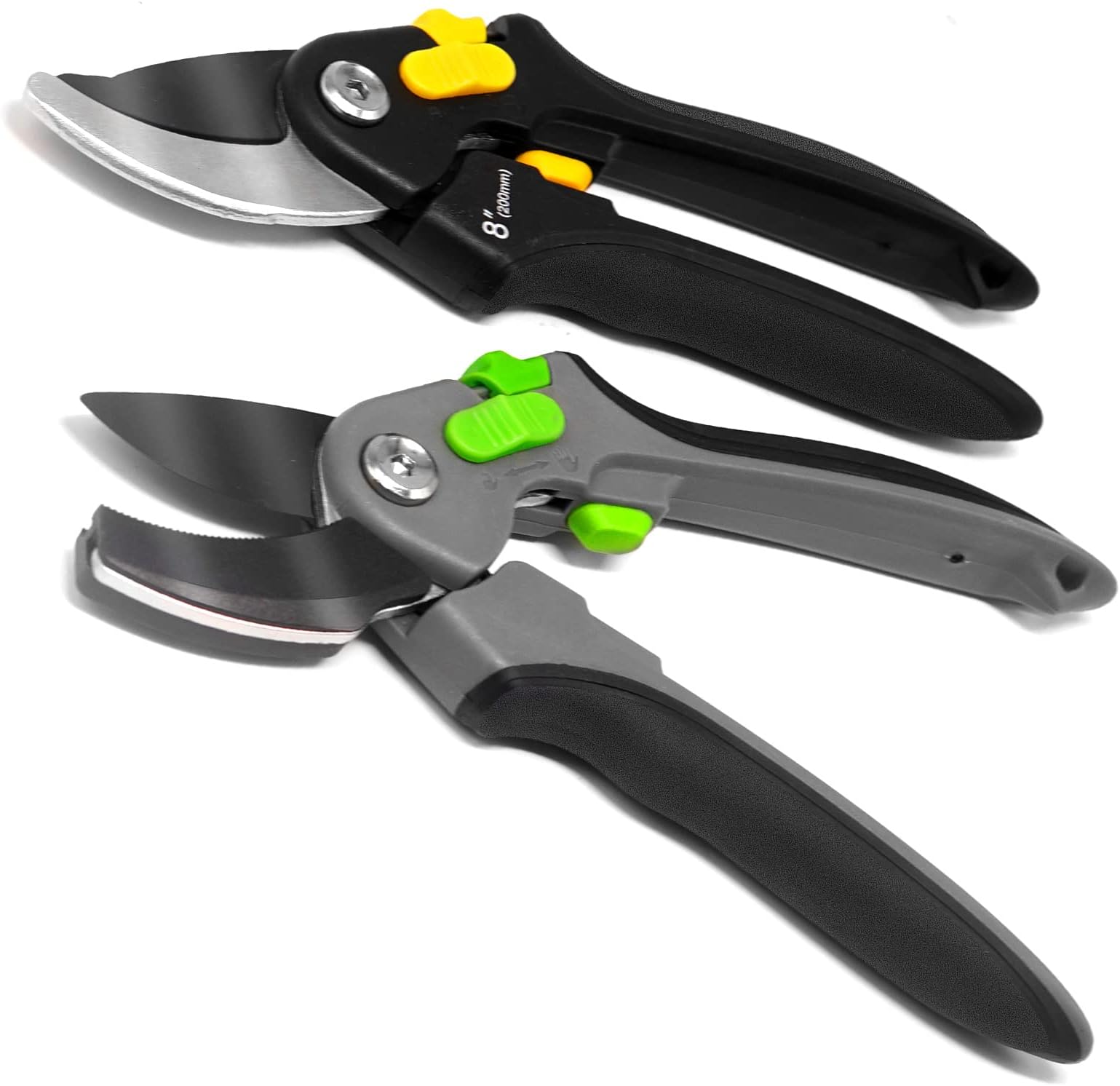 MANUFORE2 Pack 8in Gardening Sharp Scissors Garden Shears Bypass and Anvil Pruning Shears with Adjustable Handle Opening Width and Fully Hardened Carbon Steel Blades