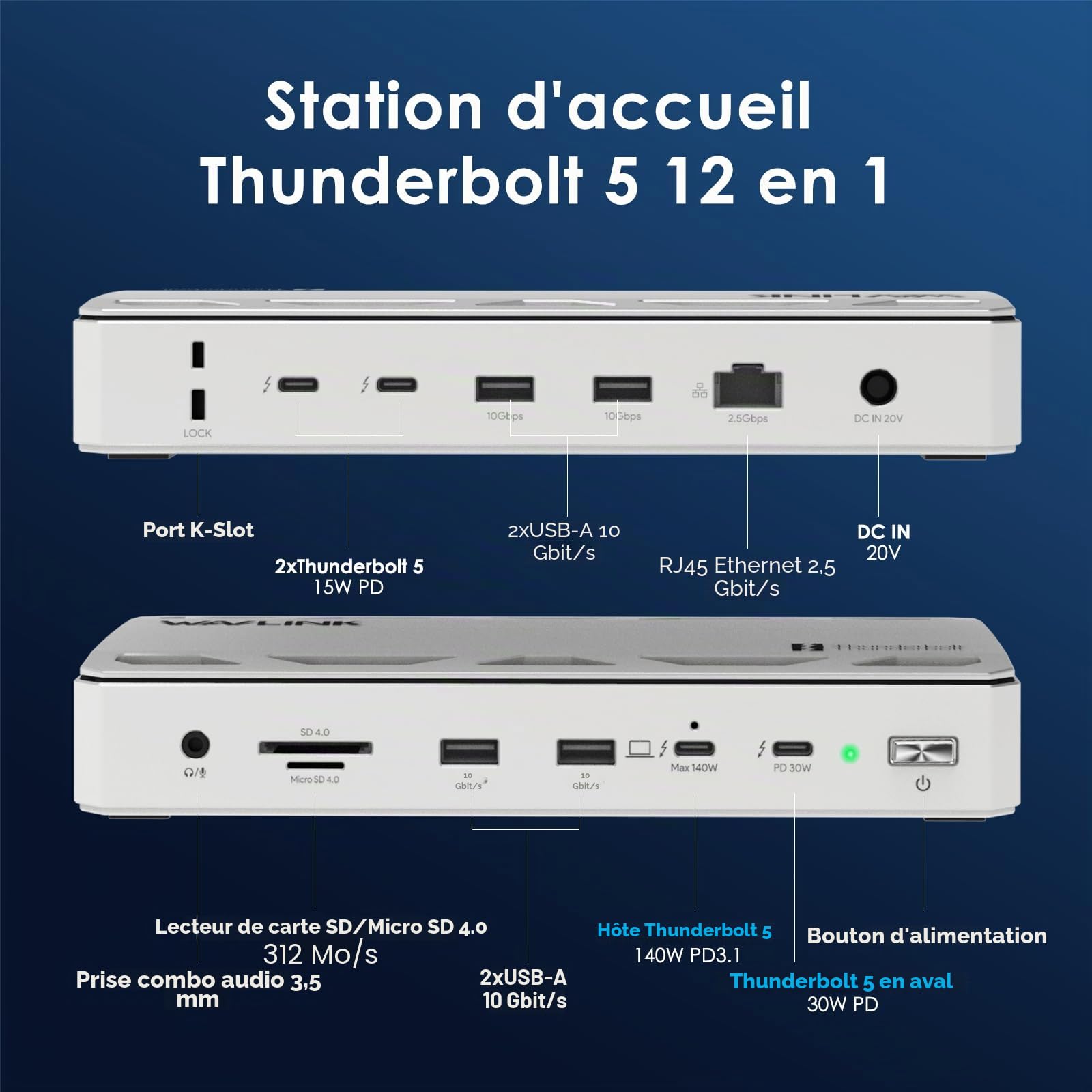 WAVLINK Station d'accueil Intel certifiée Thunderbolt 5