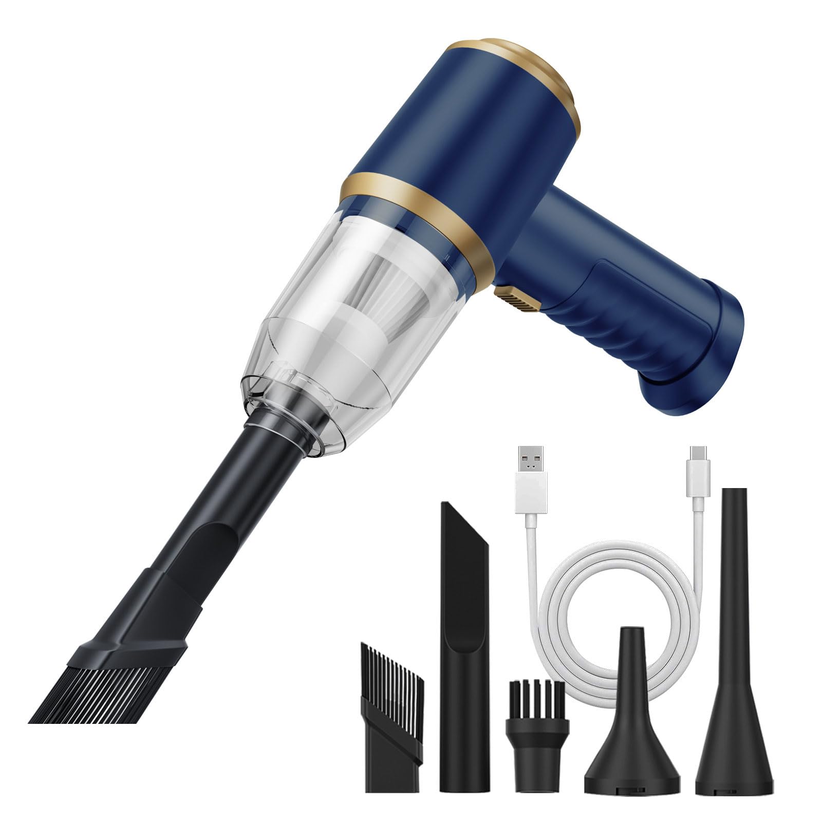 Aspiradora de Mano, Potente succión, portátil, Ligero, batería Recargable, Carga rápida, for vehículo y hogar.(Blue,Strong Version)