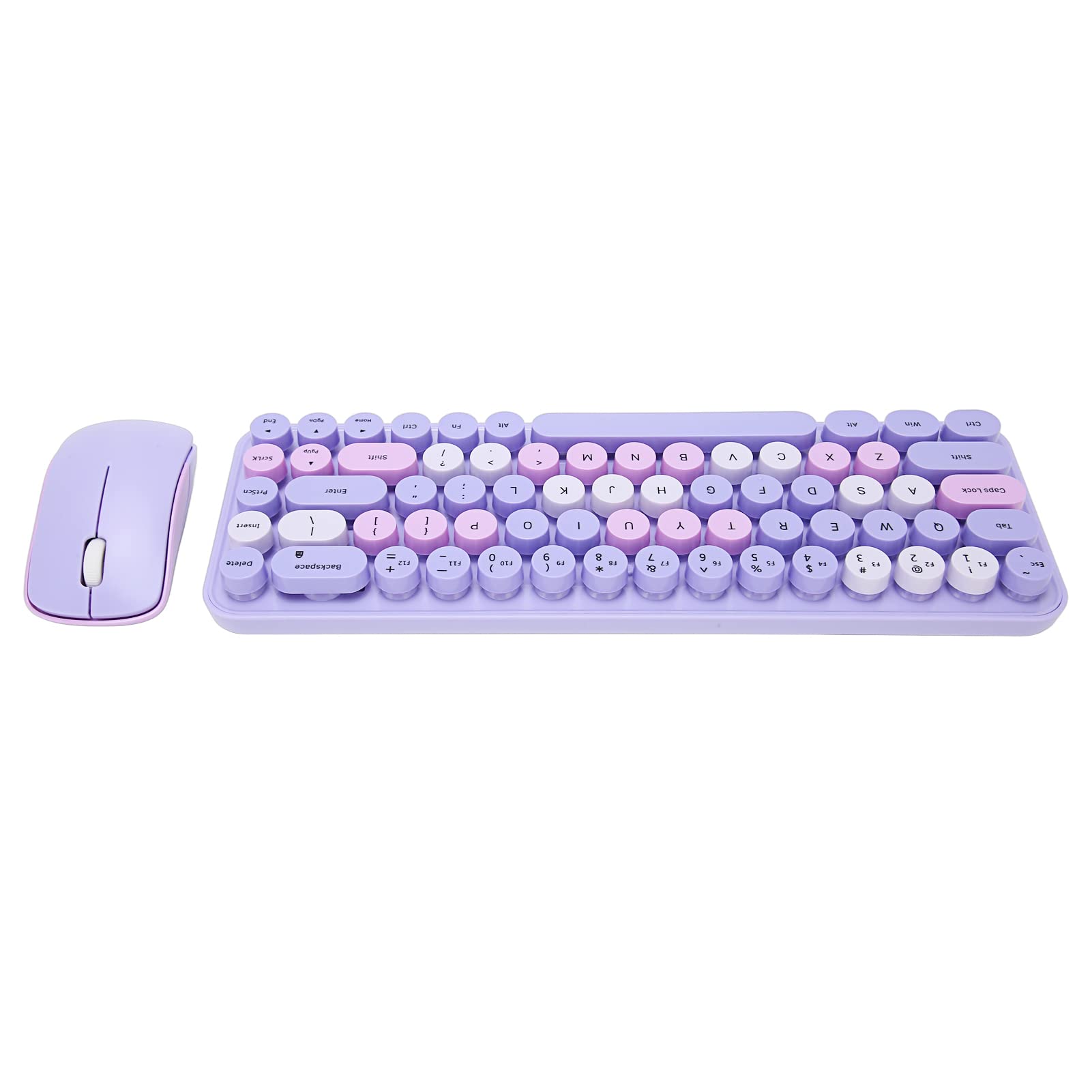 klawiatura mysz Combo 2,4 GHz bezprzewodowa urocza retro 68 okrągłe klawisze 3 DPI klawiatura i mysz do gier rodzinnych (motyw fioletowy)