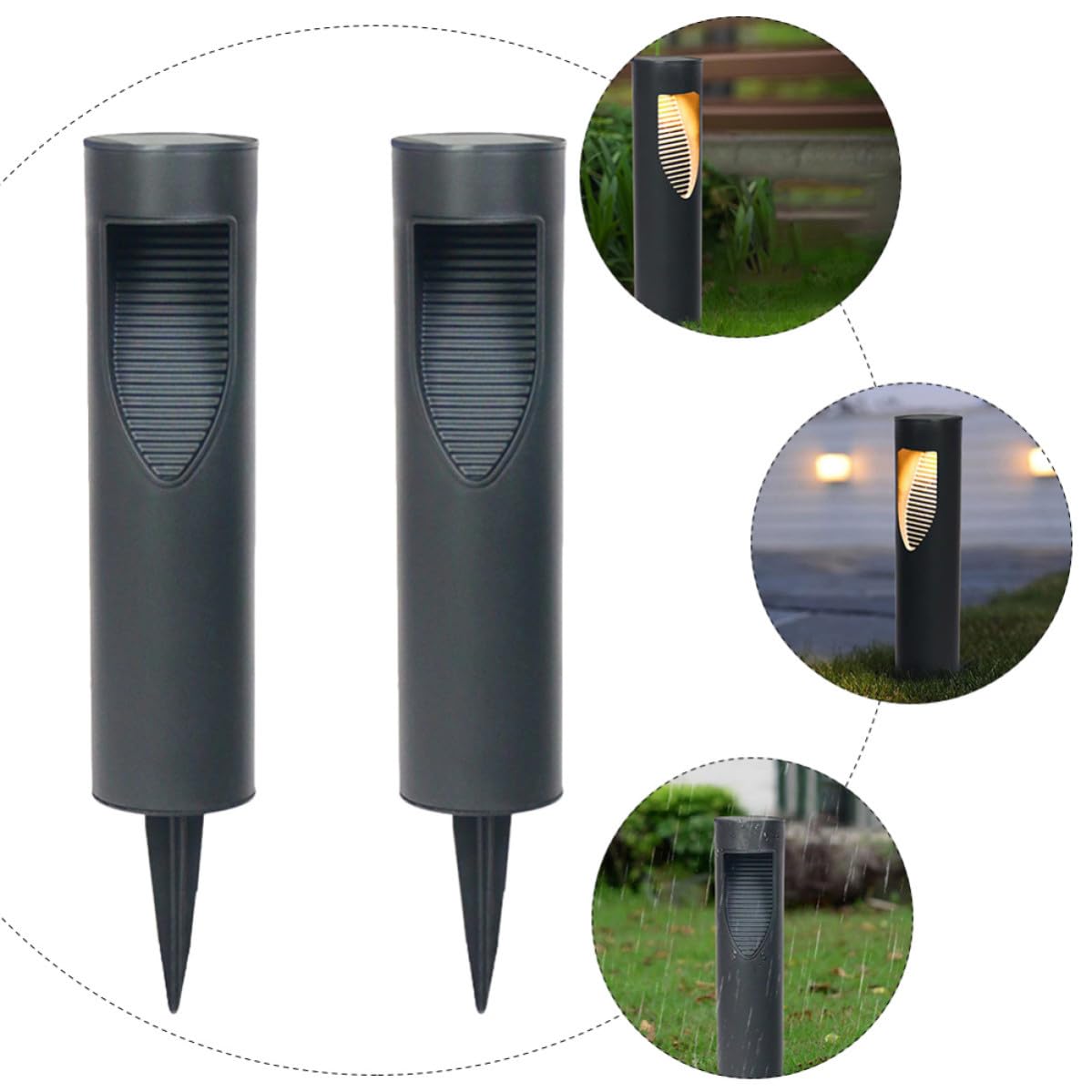 GALPADA Lámpara de Estaca LED Solar Luz Solar para Césped para Césped 2 Piezas Negro, Abs y Acero Inoxidable, Iluminación Automática, sin Cableado, para Patios y Parques