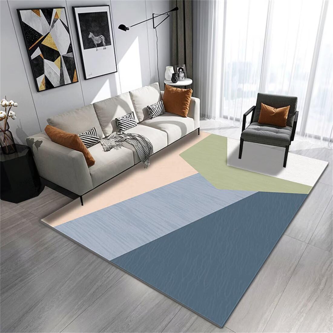 Tapis de salon géométrique moderne 140x300 cm rectangulaire pour salon et bureau