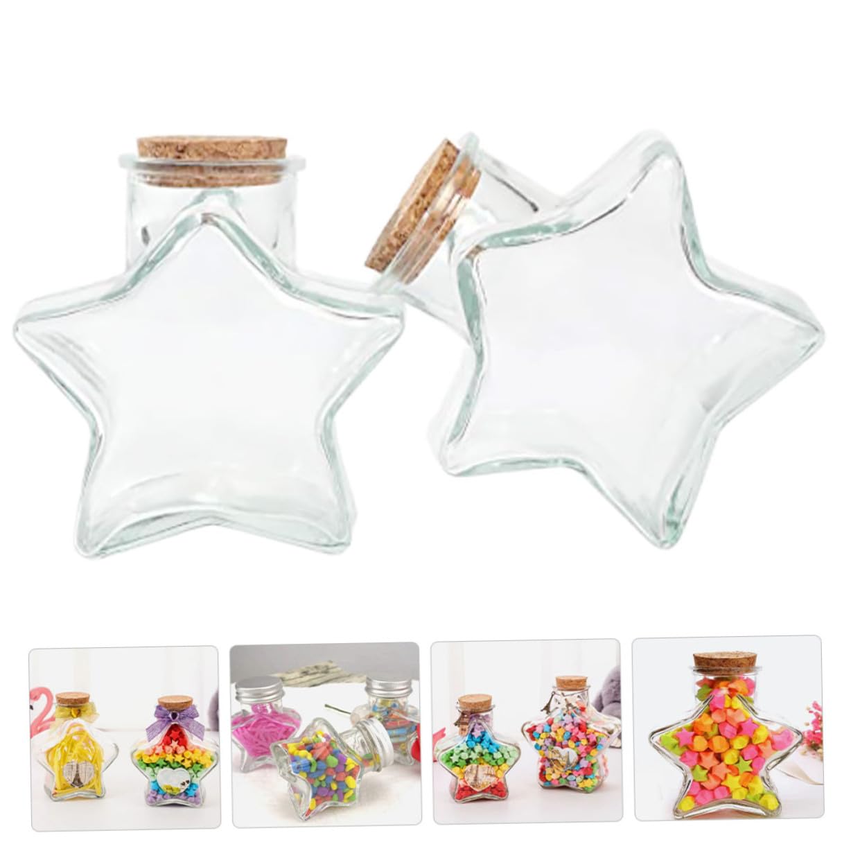 2 pezzi Bottiglie di Vetro con Tappo in Sughero Forma Stella da Barattoli Trasparenti per Messaggi Oli Essenziali e Decorazioni Contenitori Multiuso in Vetro