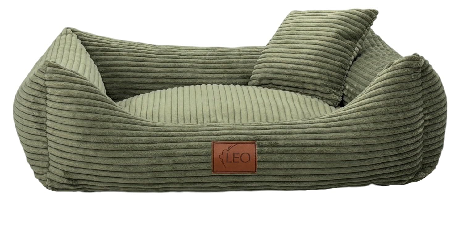 Hundebett Cord Waschbar Bezug Für kleine mittelgroße und große Hunde Hundekissen Hundesofa Hundekorb (Olive, L 100x80)