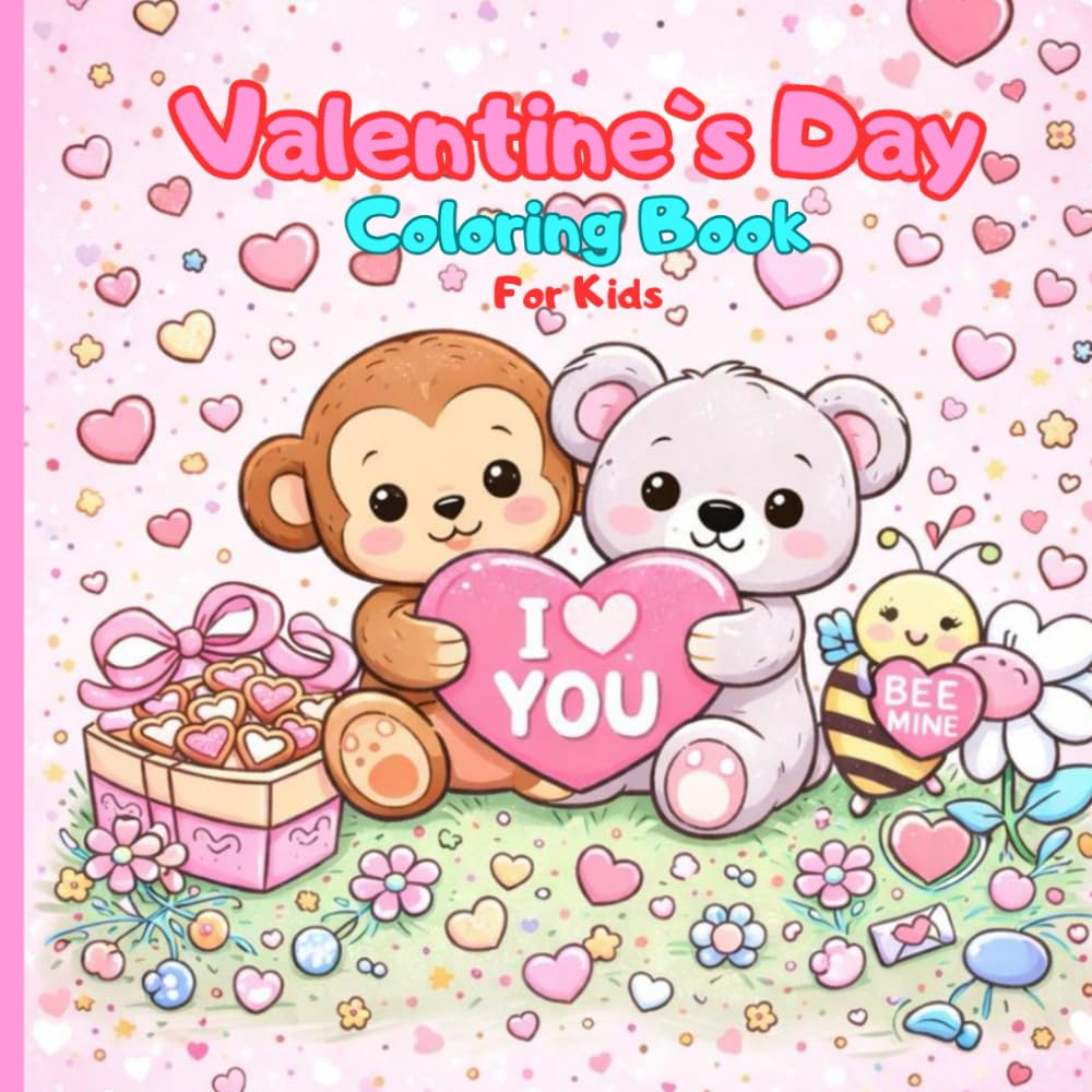 Valentine`s Day Coloring Book For Kids: Illustrations for children, simple pages with little animals, little hearts