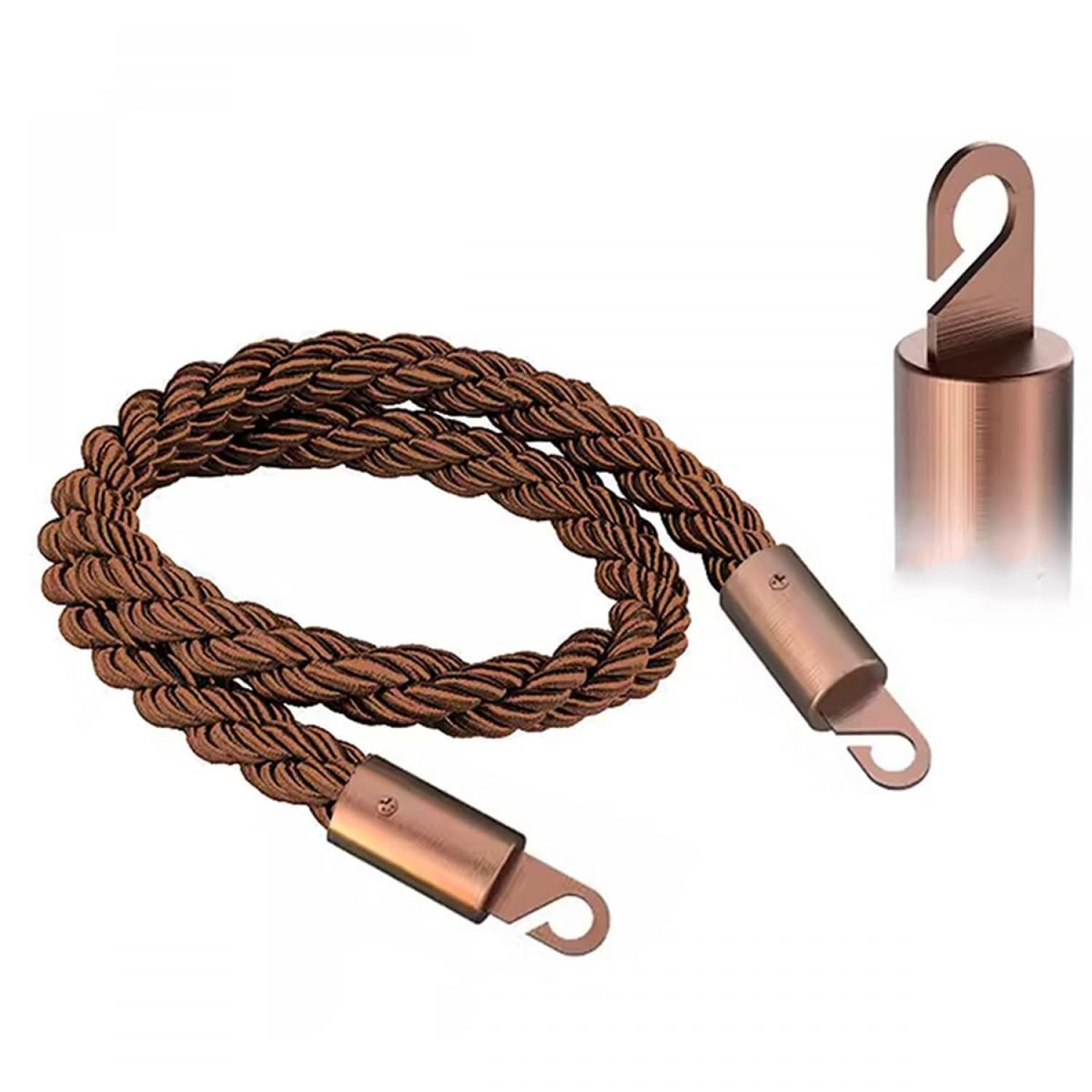 GAKYOUR 2/13Ft Crowd Control Barrier Rope,Queue Line Rope,Brown Braided Hemp Rope Barriers with Stainless Steel Hooks, Twisted Stanchion Rope for Crowd Control-Brown||8ft/245cm