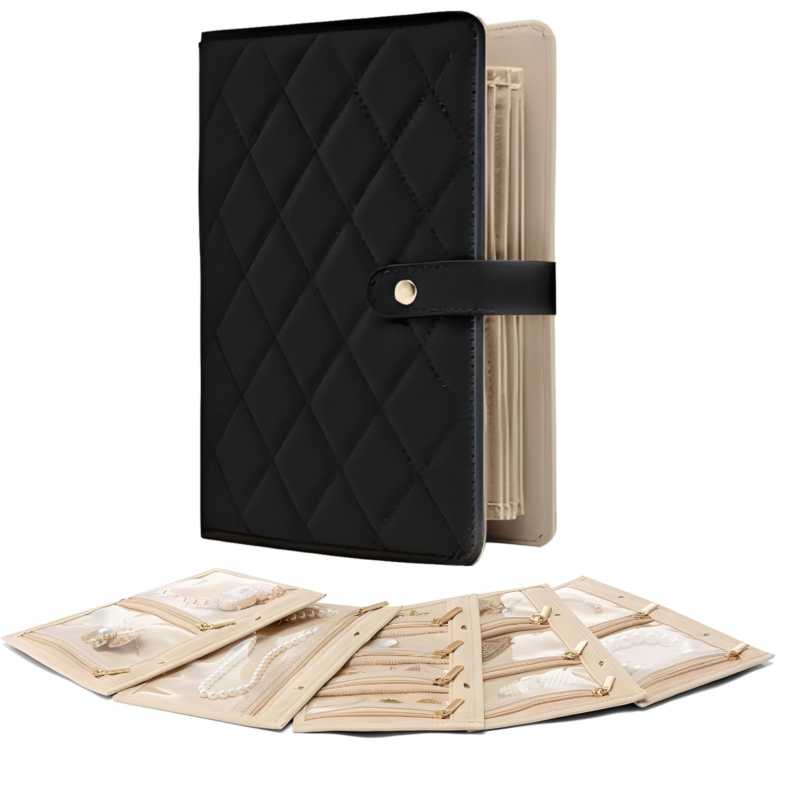 Mini etui podróżne na biżuterię, książka do przechowywania biżuterii z segregatorem pierścieniowym, przezroczysta torba na zamek błyskawiczny na pierścionki, naszyjniki, kolczyki, organizer na