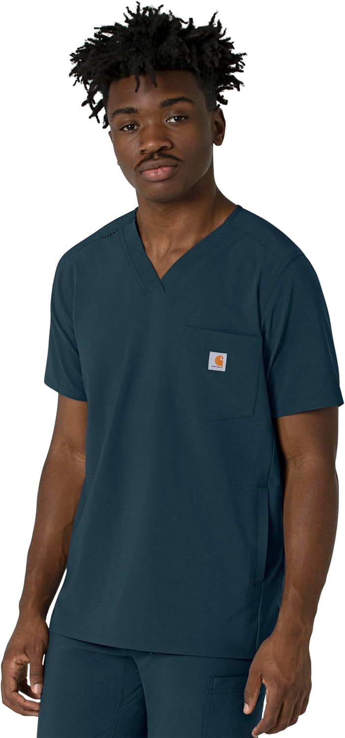 Carhartt Scrubs for Men Force Cross-Flex V-Neck Tops with 3 Pockets Navy - Image 5