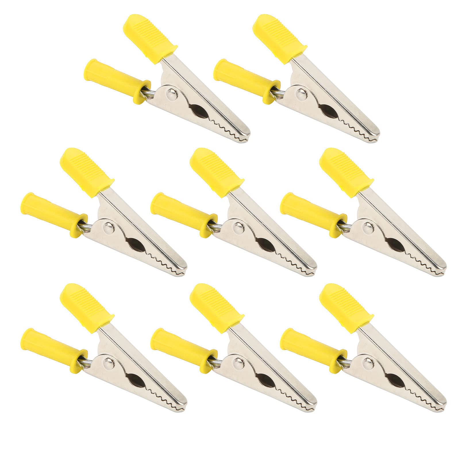 10 Pcs J.60047 Crocodile Clips, 20mm Opening Brass Battery Test Clamps with PVC Covers, 30A 3000V Safe Electrical Testing Clips for Cars Vehicles (Yellow)