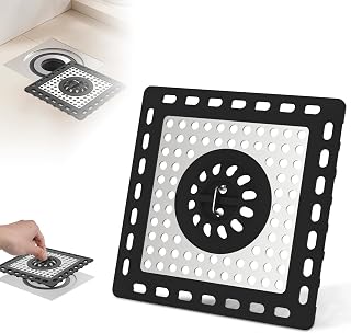 Hibbent Upgraded Shower Drain Hair Catcher, Shower Drain Cover for Bathroom Floor 4" Drain, Anti-Clogging Bathtub Drain Strainer, Stainless Steel Kitchen Sink Drain Strainer with Handle, Black