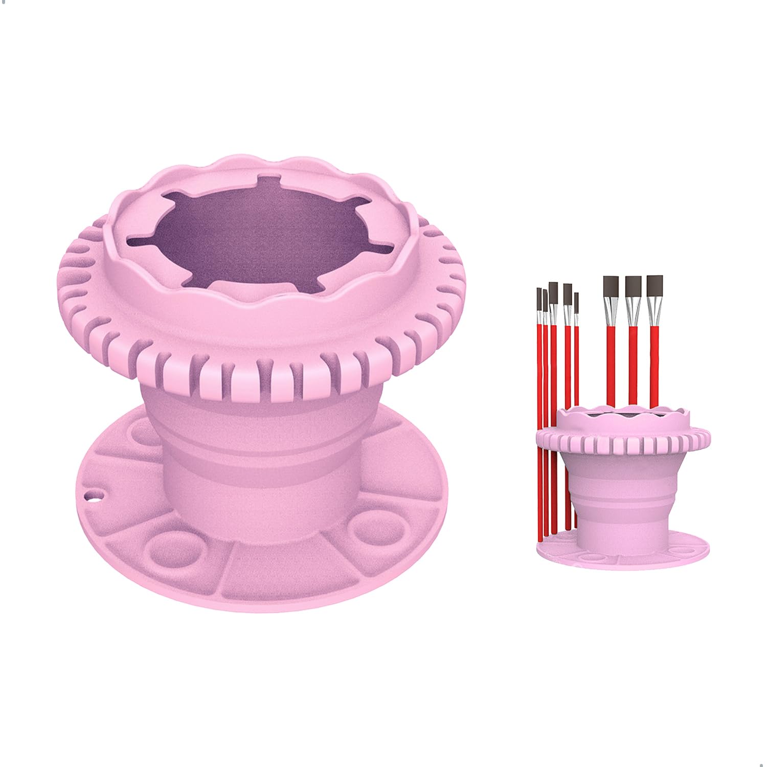 3 in 1 Folding Paint Brush Cleaner, Multifunction Silicone Brush Holder with Palette for Acrylic, Watercolour and Water Base (Pink)
