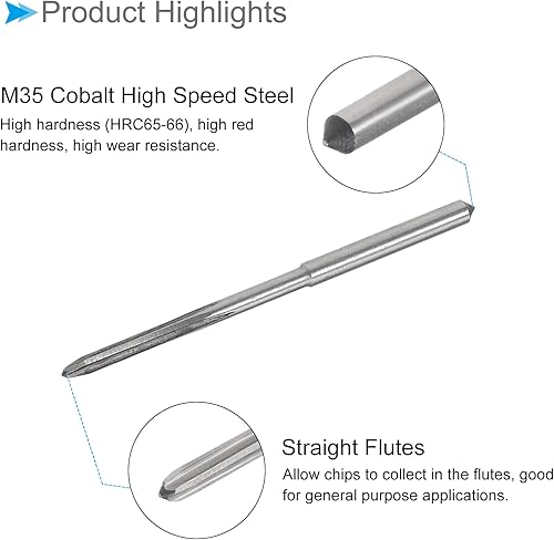 Vista 41 de Escariadores de portabrocas de máquina, precisión D4 de 0.063 in de diámetro, precisión D4, corte de flautas rectas de acero cobalto M35