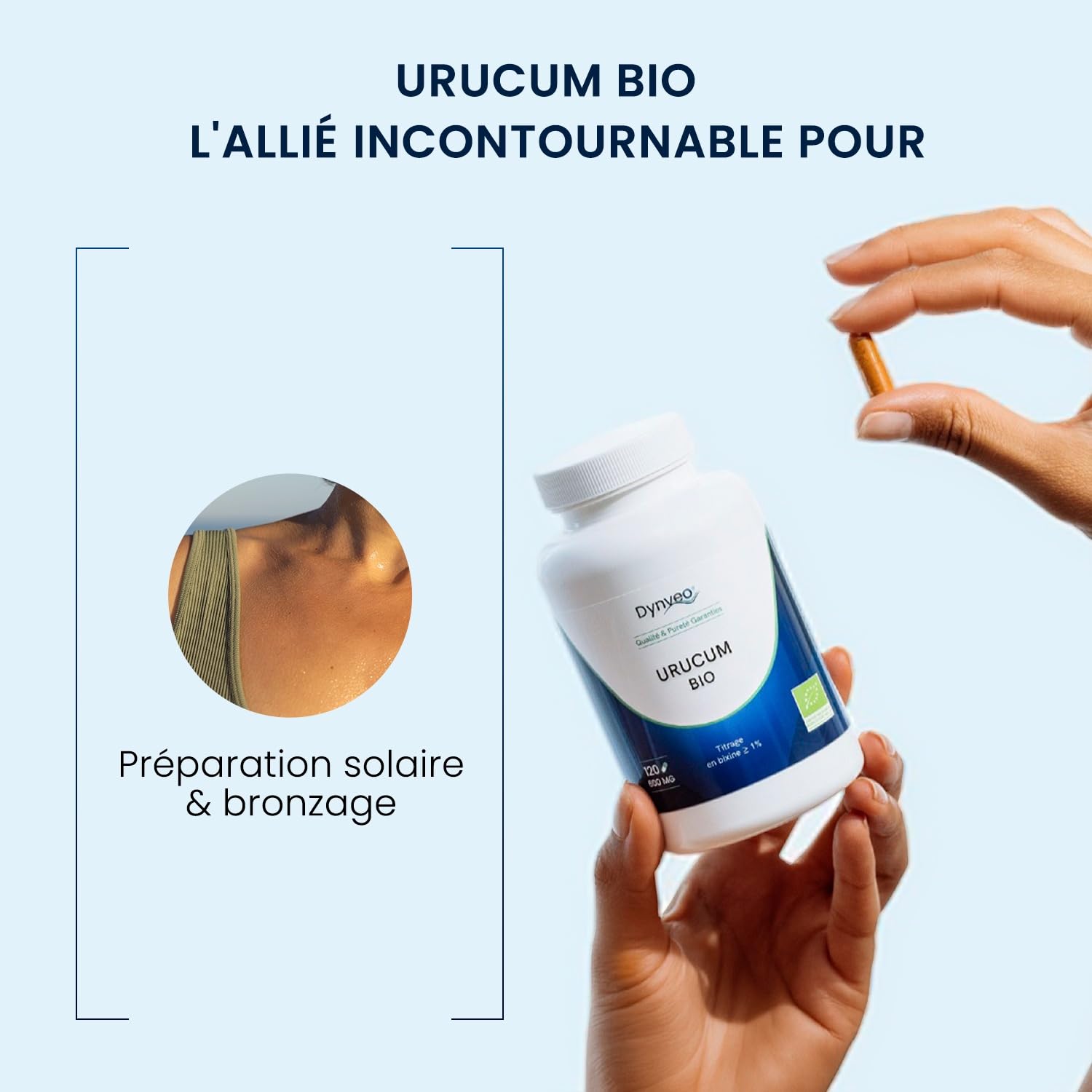 Urucum Bio 600 mg – Titré à 1% en Bixine – Préparateur Solaire Naturel, Teint Bronzage - Bonne Mine & Anti-âge - 100% Pur – Sans Additif - Qualité Premium - 120 Gélules végétales (1 à 2 mois) - Dynveo