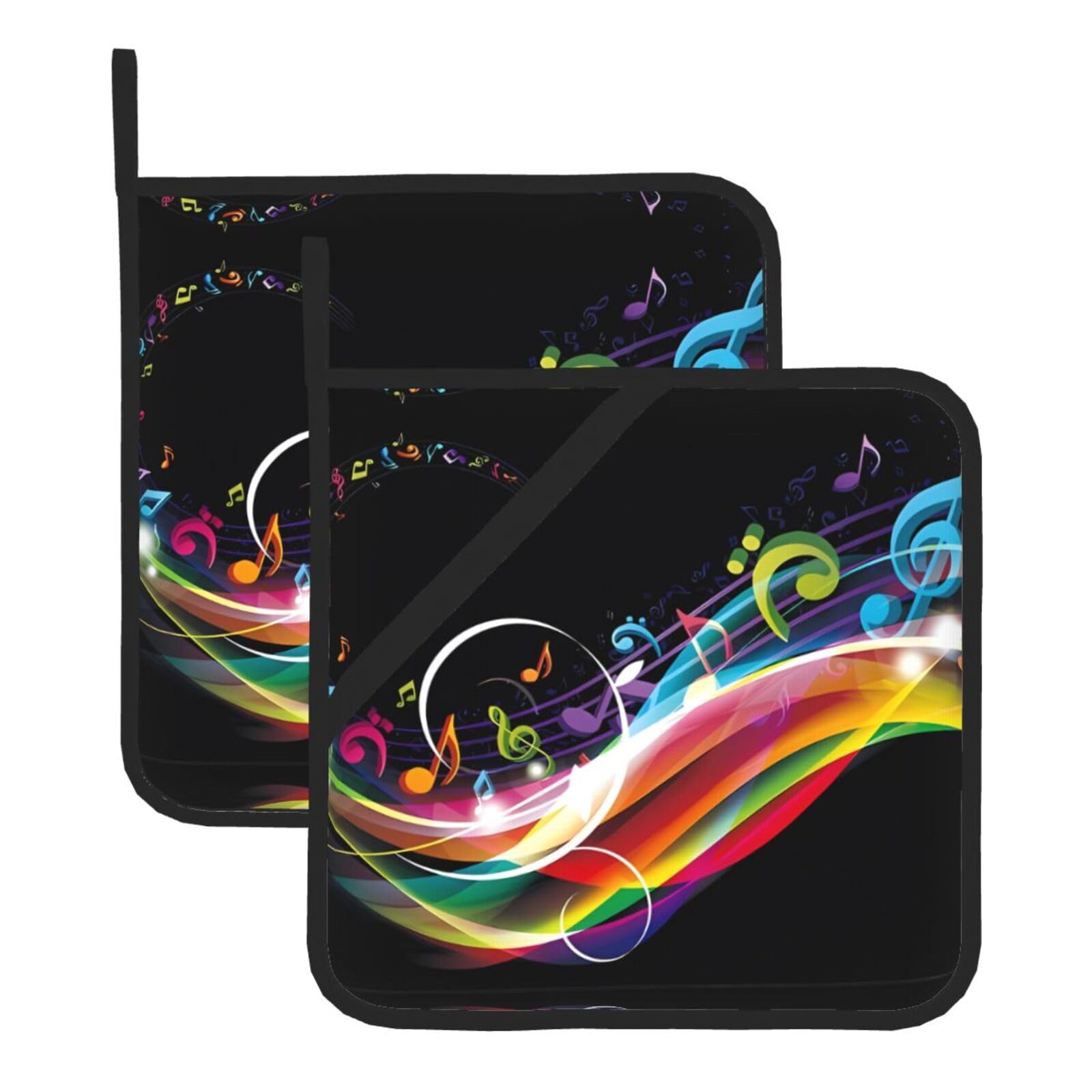 HJFCZH Colorful Music Prints Square Hot Pads for Kitchen Counter - Waterproof Pot Holders, Durable Heat Resistant Throw Layers for Serving, Oven & BBQ - 2 Pack