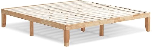Miniatura 42 de KOMFOTT Base de cama de plataforma de madera de 14 pulgadas, tamaño individual, base de colchón de madera con marco de madera de goma, fuerte Marrón