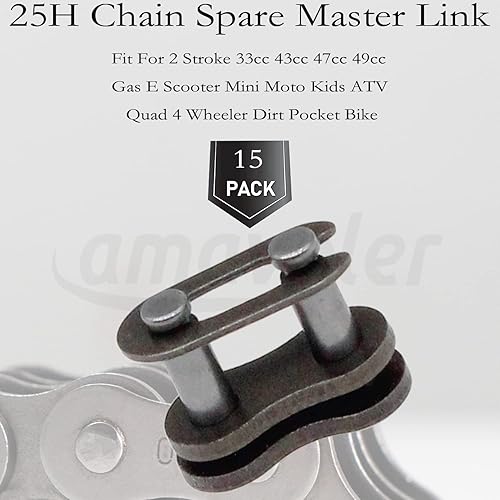 Miniatura 3 de Amavoler 15 piezas de repuesto de cadena 25H Master Link de repuesto para motocicleta de 2 tiempos, 33 cc, 43 cc, 47 cc, 49 cc, gasolina, mini,