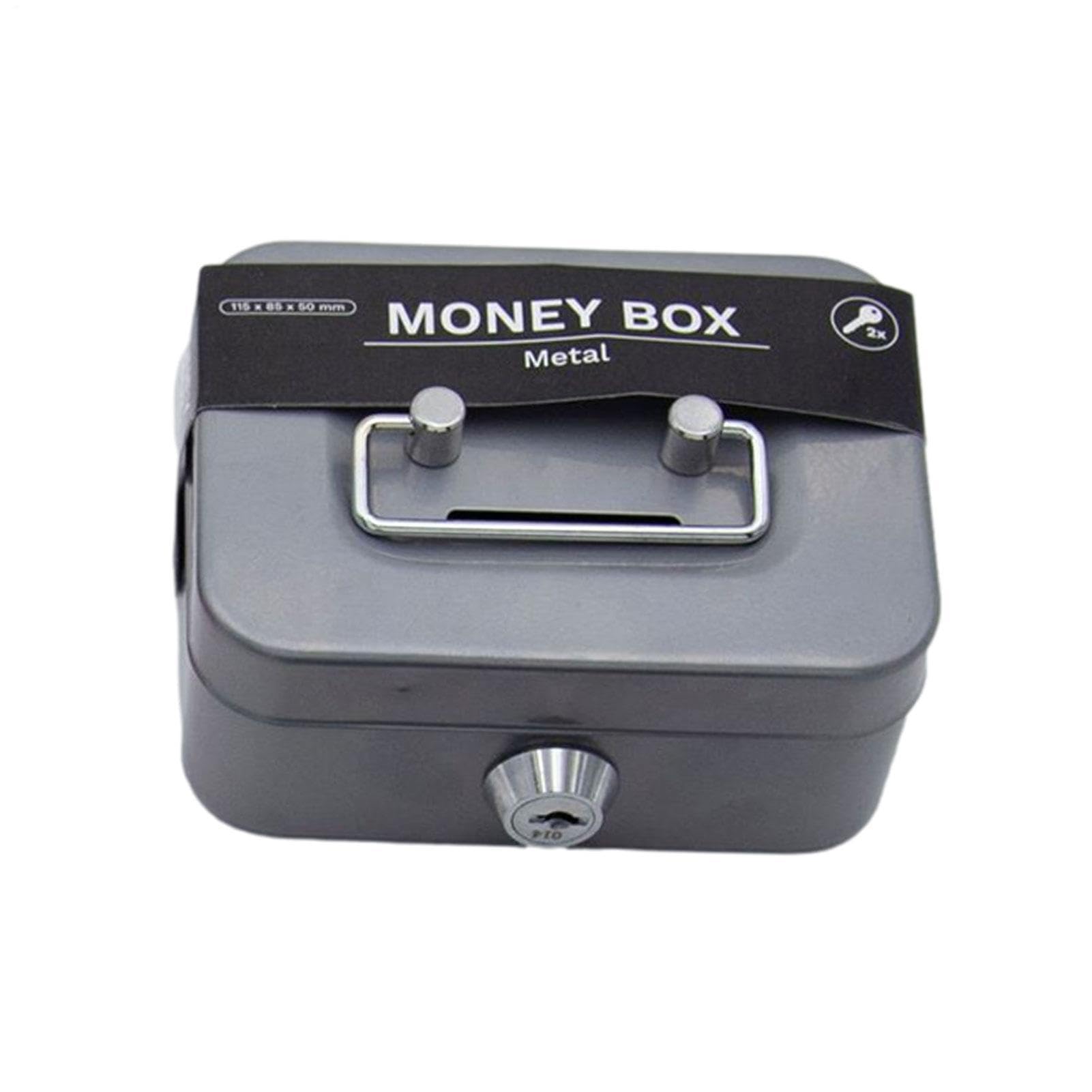 Money Lock Box Sturdy Portable Metal Coin Bank Safe Cash Box