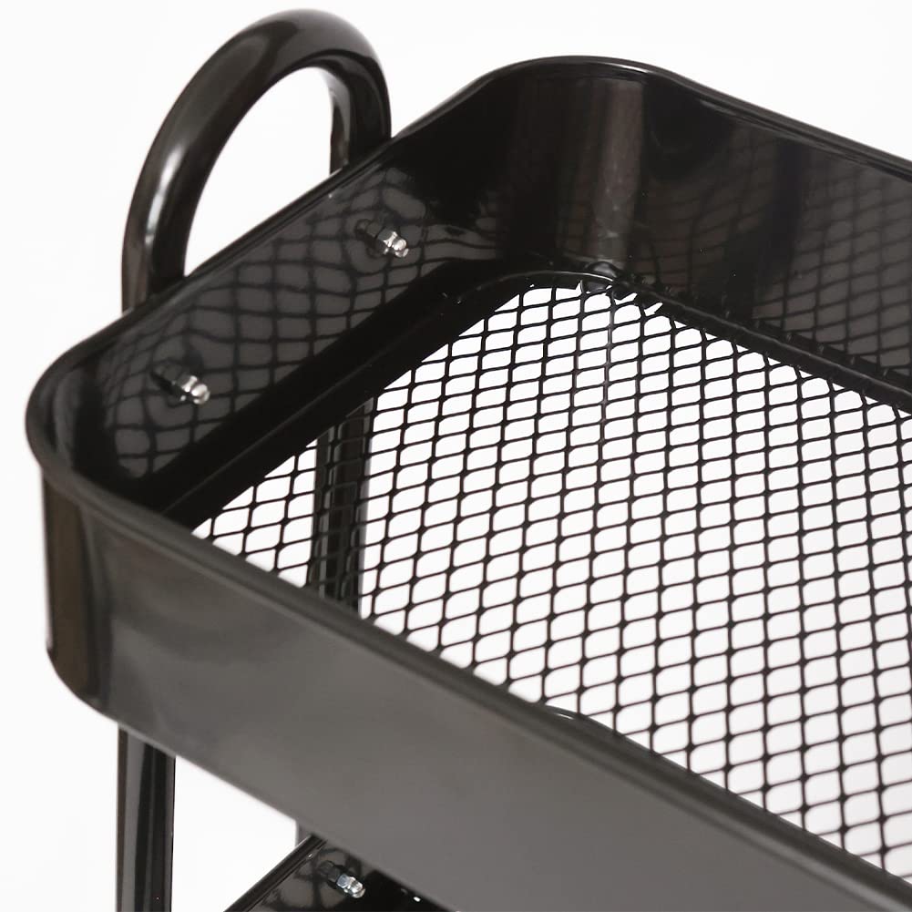 BAKAJI Carrello da Cucina in Metallo 3 Ripiani Slim Stile Industrial con 4 Ruote Girevoli, Carrellino Portaoggetti Ideale per Cucina, Bagno, Soggiorno, Design Salvaspazio, Multiuso, 46x40x84Hcm (Nero)